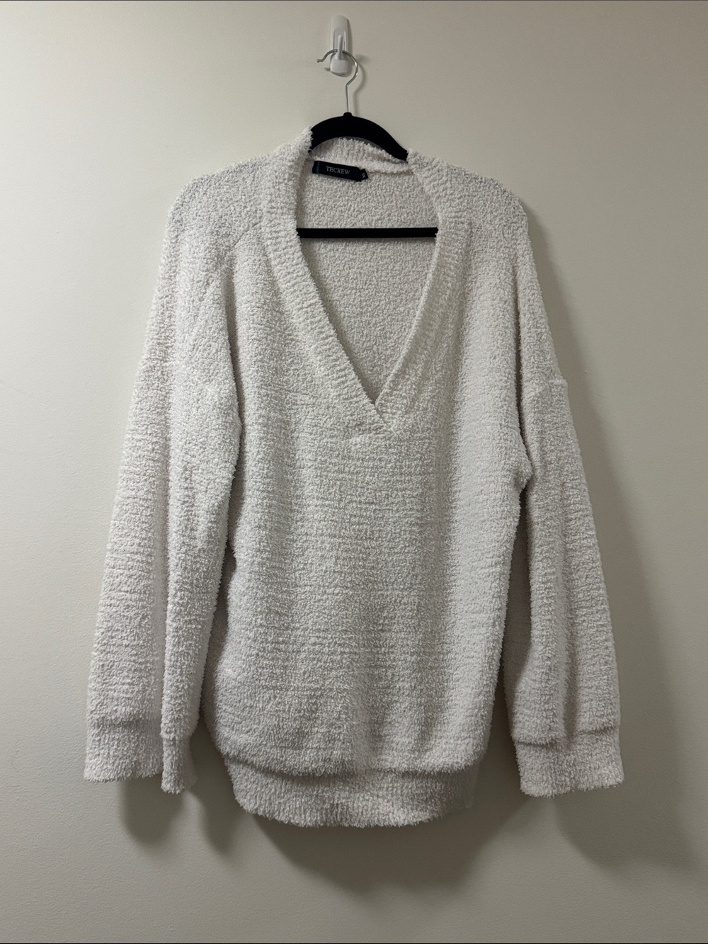 Plush V-Neck Sweater in Cream - Textured Cozy Knit